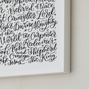 "All the Names of Jesus" - Art Print in Black by Laura Bolter - Frame Close-up