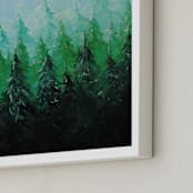 "Forest is Calling" - Art Print in Misty Forest Green by The Tattered Traveler - Frame Close-up