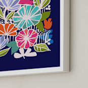 "Flower Cart" - Art Print in Navy Blue by Katja Ollendorff - Frame Close-up