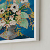 "From a Table in Verona" - Art Print in Cerulean by Jennifer Allevato - Frame Close-up