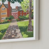 "Leafy Garden View" - Art Print in leafy green, red brick by Valerie Hamill - Frame Close-up