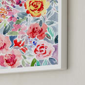 "Watercolor Flowers 2" - Art Print in red tones by Susanna Nousiainen - Frame Close-up