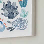 "Blue Summer Cacti" - Art Print in Azure Blue by Paper Raven Co. - Frame Close-up
