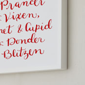 "Reindeer Names Holiday" - Art Print in Red by Megan Kelso - Frame Close-up
