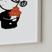 "Lady Holding Flowers" - Art Print in Black and White by Mayel - Frame Close-up