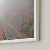 "Mountain train track in misty fall." - Art Print in misty fall by Van Tsao - Frame Close-up
