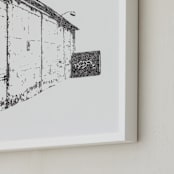 "City In Dots No. 3" - Art Print in Black and White by Michelle Waldie - Frame Close-up