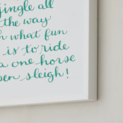 "Jingle Bells Holiday" - Art Print in Teal by Megan Kelso - Frame Close-up