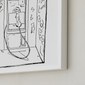 "The Phone Booth" - Art Print in Black and White by Michelle Waldie - Frame Close-up