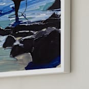 "Surfer in Silhouette" - Art Print in Cobalt Blue by Annie Seaton - Frame Close-up