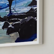 "Surfer in Silhouette" - Art Print in Cobalt Blue by Annie Seaton - Frame Close-up
