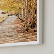 "Fall Tree-lined Street" - Art Print in Golden Glow by Erin Niehenke - Frame Close-up