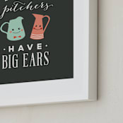 "Little Pitchers, Big Ears" - Art Print in Charcoal Grey by Tanya Lee of Frooted Design - Frame Close-up
