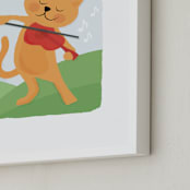 "The Cat and the Fiddle" - Art Print in Light Sky by Jessie Steury - Frame Close-up