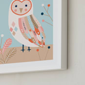 "Modern owl" - Art Print in Soft blue by Tati Abaurre - Frame Close-up