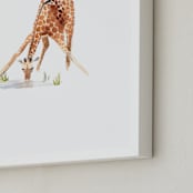 "Giraffe at the Waterhole" - Art Print in Tan by Haley Mistler - Frame Close-up