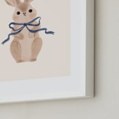 "Hare with bow" - Art Print in Royal Blue by Vivian Yiwing - Frame Close-up