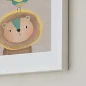 "Lion and the birdie" - Art Print in Beige by Farinaz Vaseghi - Frame Close-up