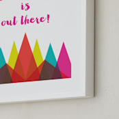 "Adventure Mountains" - Art Print in Hot Pink by Rebecca Lowe - Frame Close-up