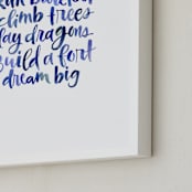 "Run Barefoot" - Art Print in Bright Denim by Roann Mathias - Frame Close-up