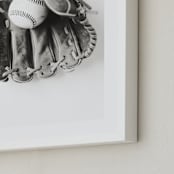 "Baseball 1 BW" - Art Print in weathered glove by Helen Makadia - Frame Close-up