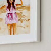 "woman with umbrella" - Art Print in coral red by Jenny Partrite - Frame Close-up