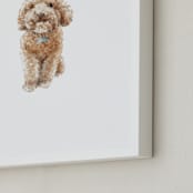 "Smiling Poodle Puppy" - Art Print in Apricot Poodle Fur by Lauren Rogoff - Frame Close-up