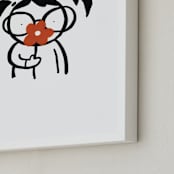 "Pigtails and Flower Power" - Art Print in Black by Mayel - Frame Close-up
