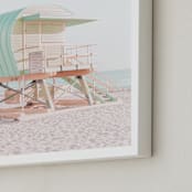 "Mint Green Lifeguard Stand" - Art Print in Mint Green by Heather Loriece - Frame Close-up