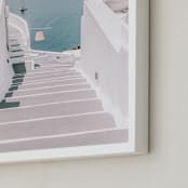 "Santorini Steps" - Art Print in Deep Blue by Heather Loriece - Frame Close-up