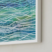 "Rain III, Abstract Watercolor Seascape" - Art Print in Aqua by Kathleen Ney - Frame Close-up