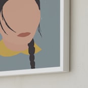 "A Girl With A Braid" - Art Print in Slate Blue by Efrat Ofek - Frame Close-up