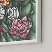 "Tulips Field" - Art Print in Moss Green by Cecilia Battaini - Frame Close-up
