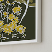 "Abstract Yellow Floral" - Art Print in Olive Green by CedarandGrey - Frame Close-up