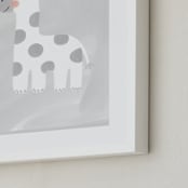 "Dream Big Elephant And Giraffe" - Art Print in Soft Grey by Patrice Horvath - Frame Close-up