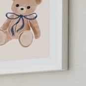 "Bear with Bow" - Art Print in Royal Blue by Vivian Yiwing - Frame Close-up