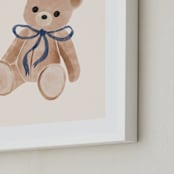 "Bear with Bow" - Art Print in Royal Blue by Vivian Yiwing - Frame Close-up