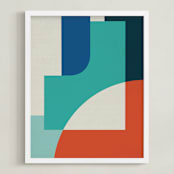 "Red Sun" - Art Print in Turquoise by Jennifer Morehead - Framed