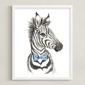 "Dapper Zebra" - Art Print in Tuxedo by Kristin Dills - Framed