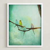 "Budgie Branch II" - Art Print in Paradise Green by Red Impressionz - Framed