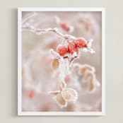 "Frozen Berries" - Art Print in Winter Red by Sharon Rowan - Framed