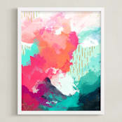"The Storm Before the Calm" - Art Print in Teal/Pink by Jess Phoenix - Framed