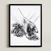 "Drawing 561 - Crossed Hands" - Art Print in Slate Black by Derek overfield - Framed