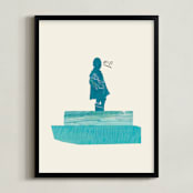 "View of the Water" - Art Print in Soft Calm by Field and Sky - Framed
