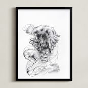 "Drawing 538 - Crouching Figure" - Art Print in Slate Black by Derek overfield - Framed