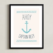 "Ahoy Matey" - Personalized Art Print in Light Aqua by Shari Margolin - Framed