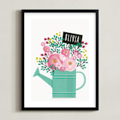 "Little Gardener" - Personalized Art Print in Aqua by Karidy Walker - Framed