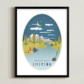 "Adventure Awaits" - Personalized Art Print in Denim by Grace Kreinbrink - Framed
