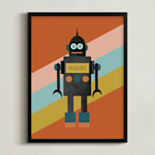 "Retro Robot" - Personalized Art Print in Pumpkin by Morgan Kendall - Framed