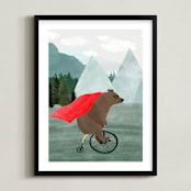 "PowBraveBear" - Art Print in White by Megan Zang - Framed